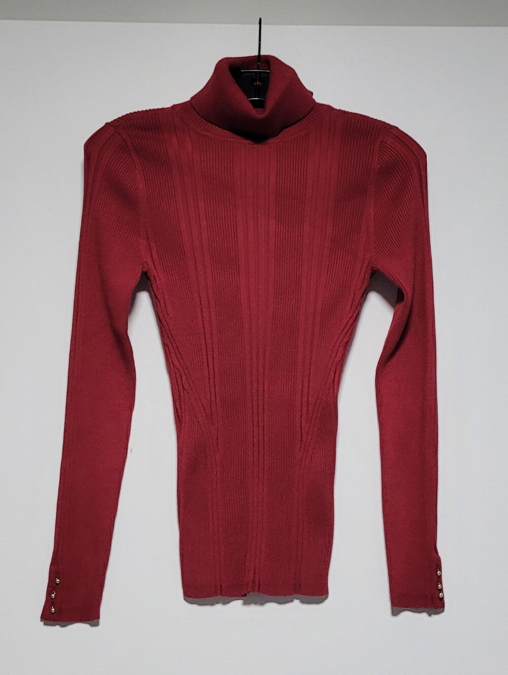 White House Black Market Transfer Rib Turtleneck Long Sleeve-Berry Red